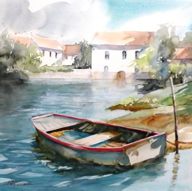 Peinture intitulée "la barque" par Jean Senterre, Œuvre d'art originale, Aquarelle