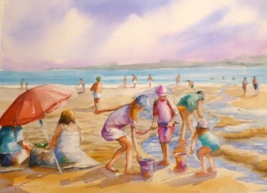 Peinture intitulée "jeux de plage" par Jean Senterre, Œuvre d'art originale, Aquarelle