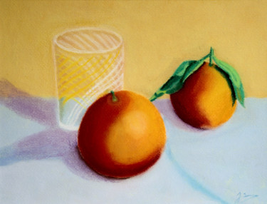 Peinture intitulée "Verre et pommes" par Jean Seunes, Œuvre d'art originale, Pastel