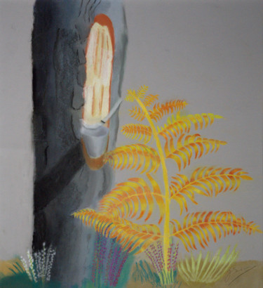Peinture intitulée "Pin et fougère" par Jean Seunes, Œuvre d'art originale, Pastel
