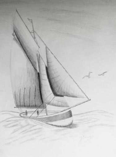 图画 标题为“Voilier de pêche” 由Jean Seunes, 原创艺术品, 石墨