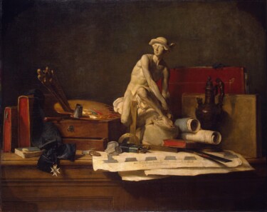 Malerei mit dem Titel "Nature morte aux at…" von Jean Siméon Chardin, Original-Kunstwerk, Öl