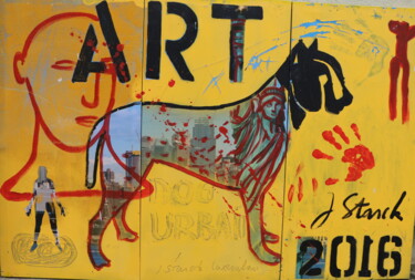 "TRIPTYQUE DOG MAIN…" başlıklı Tablo Jean Starck tarafından, Orijinal sanat, Akrilik