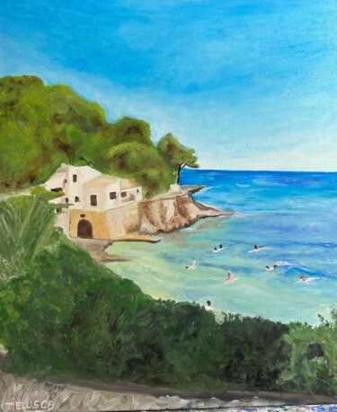 Painting titled "Matinée bleue à Cal…" by Jean Telusca, Original Artwork, Oil