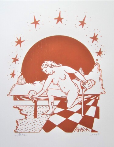 Druckgrafik mit dem Titel "Pluie Fine dans pis…" von Jean Terasas (ahah), Original-Kunstwerk, Siebdruck
