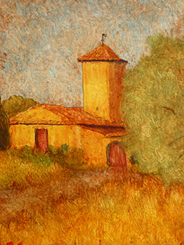 Painting titled "" Bastide à Mérindo…" by Jean Xavier Combe, Original Artwork, Oil Mounted on Wood Stretcher frame