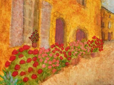 Peinture intitulée "" Rue aux fleurs à…" par Jean Xavier Combe, Œuvre d'art originale, Huile