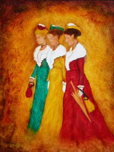 Peinture intitulée ""Les trois grâces"" par Jean Xavier Combe, Œuvre d'art originale, Huile Monté sur Châssis en bois