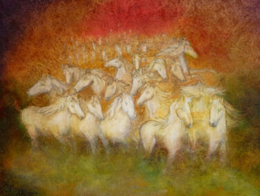 Painting titled "" Cavalcade en Cama…" by Jean Xavier Combe, Original Artwork, Oil Mounted on Wood Stretcher frame