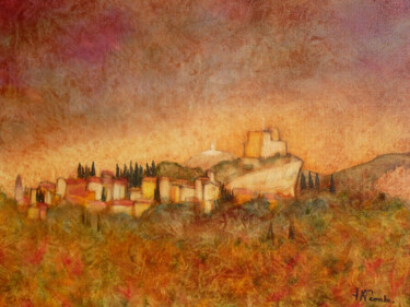 Painting titled ""Vaison la Romaine…" by Jean Xavier Combe, Original Artwork, Oil Mounted on Wood Stretcher frame