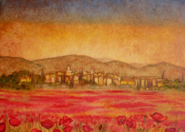 Painting titled ""Coquelicots à Lour…" by Jean Xavier Combe, Original Artwork, Oil