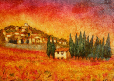 Painting titled ""Vignes à Rasteau"" by Jean Xavier Combe, Original Artwork, Oil Mounted on Wood Stretcher frame