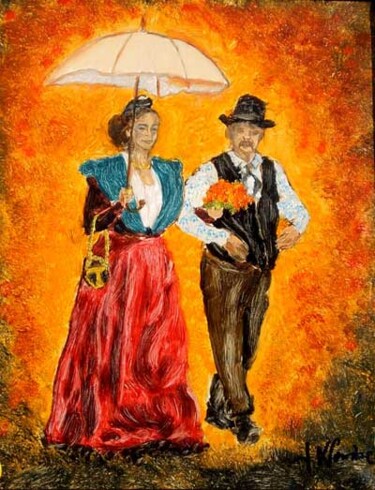 Painting titled "" Couple d'Arlésien…" by Jean Xavier Combe, Original Artwork, Oil
