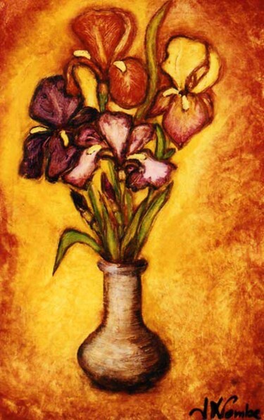 Peinture intitulée "" Bouquet aux quatr…" par Jean Xavier Combe, Œuvre d'art originale, Huile
