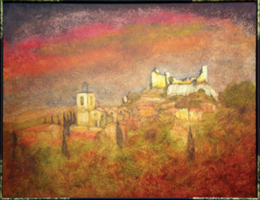 Painting titled "" Château d'Orgon "" by Jean Xavier Combe, Original Artwork, Oil Mounted on Wood Stretcher frame