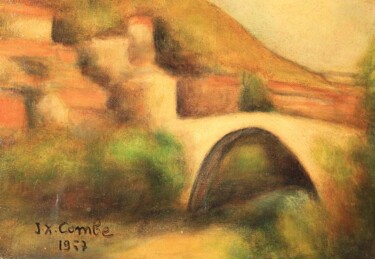 Painting titled "" Pont de Nyons "" by Jean Xavier Combe, Original Artwork, Oil Mounted on Wood Stretcher frame