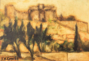 Painting titled "Fort Saint André" by Jean Xavier Combe, Original Artwork, Oil Mounted on Wood Stretcher frame