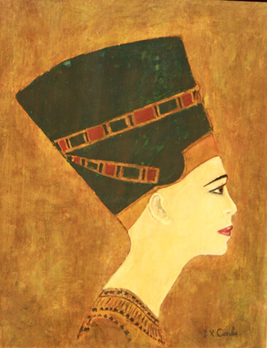 Painting titled ""Nefertiti"" by Jean Xavier Combe, Original Artwork, Oil Mounted on Wood Panel