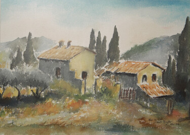 Painting titled "" Mas du Roch vers…" by Jean Xavier Combe, Original Artwork, Watercolor