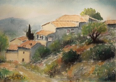Painting titled ""Mas Mouton I."" by Jean Xavier Combe, Original Artwork, Watercolor
