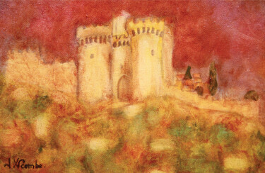 Painting titled "Le Fort Saint André…" by Jean Xavier Combe, Original Artwork, Oil Mounted on Wood Stretcher frame