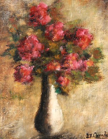 Ζωγραφική με τίτλο "Roses I." από Jean Xavier Combe, Αυθεντικά έργα τέχνης, Λάδι Τοποθετήθηκε στο Ξύλινο φορείο σκελετό
