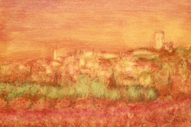 Painting titled "Oliviers et vignes…" by Jean Xavier Combe, Original Artwork, Oil Mounted on Wood Stretcher frame