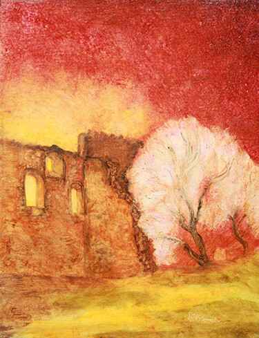 Pittura intitolato "Ruines." da Jean Xavier Combe, Opera d'arte originale, Olio Montato su Telaio per barella in legno