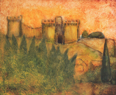 Painting titled "Fort Saint André I." by Jean Xavier Combe, Original Artwork, Oil Mounted on Wood Stretcher frame