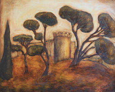 Painting titled "Fort Saint André II." by Jean Xavier Combe, Original Artwork, Oil Mounted on Wood Stretcher frame