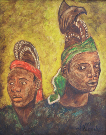 Peinture intitulée "Danseurs Mossi." par Jean Xavier Combe, Œuvre d'art originale, Huile Monté sur Châssis en bois