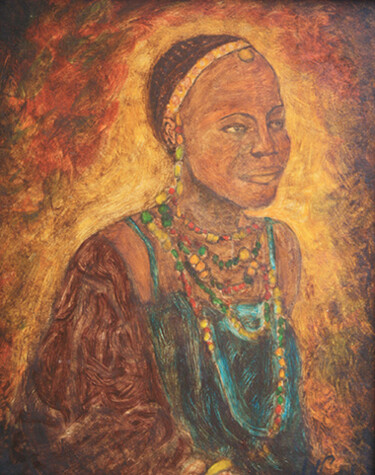 Painting titled "Femme Peul." by Jean Xavier Combe, Original Artwork, Oil Mounted on Wood Stretcher frame