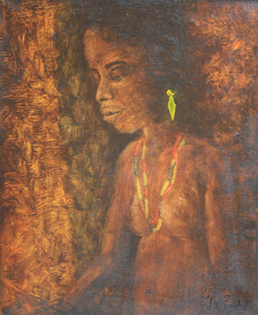 Painting titled "Jeune fille du Vanu…" by Jean Xavier Combe, Original Artwork, Oil Mounted on Wood Stretcher frame