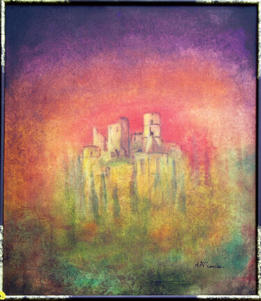 Painting titled "Château de Grimaud." by Jean Xavier Combe, Original Artwork, Oil Mounted on Wood Stretcher frame