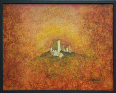 Painting titled "Château de Puyvert." by Jean Xavier Combe, Original Artwork, Oil Mounted on Wood Stretcher frame