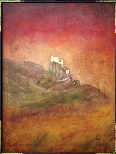 Painting titled "Château de Quéribus…" by Jean Xavier Combe, Original Artwork, Oil Mounted on Wood Stretcher frame