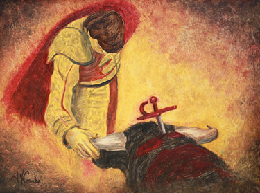 Pittura intitolato ""Adios companero"" da Jean Xavier Combe, Opera d'arte originale, Olio Montato su Telaio per barella in l…