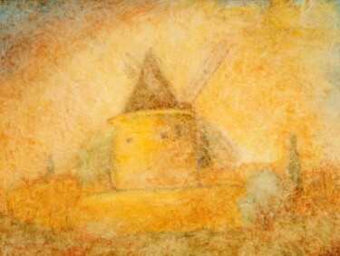 Painting titled "Moulin de"Jérusalem…" by Jean Xavier Combe, Original Artwork, Oil Mounted on Wood Stretcher frame