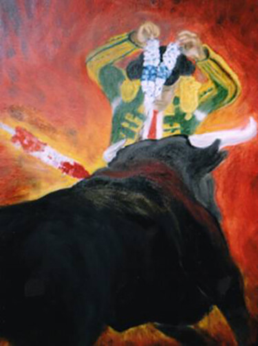 Painting titled ""Banderillero"" by Jean Xavier Combe, Original Artwork, Oil Mounted on Wood Stretcher frame