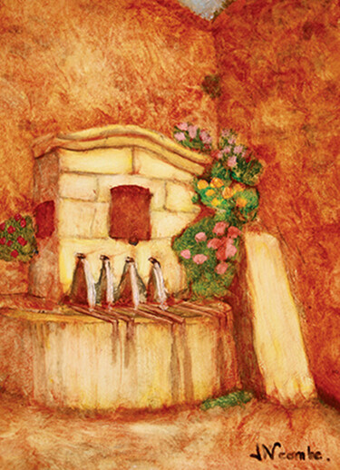 Painting titled "Fontaine de Gigonda…" by Jean Xavier Combe, Original Artwork, Oil Mounted on Wood Stretcher frame