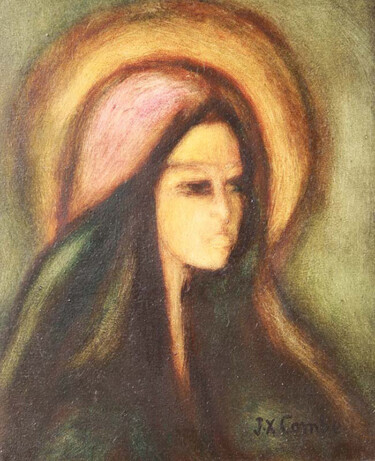Malerei mit dem Titel ""Maria"" von Jean Xavier Combe, Original-Kunstwerk, Öl Auf Keilrahmen aus Holz montiert