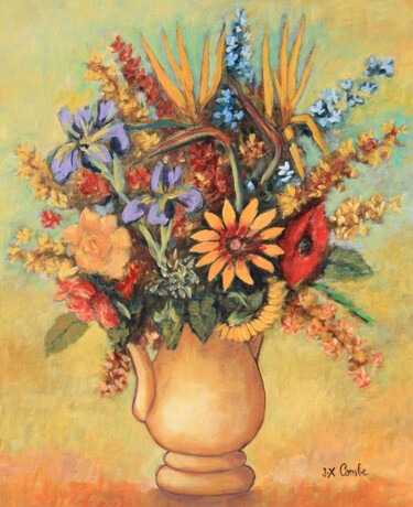 Peinture intitulée "Bouquet I." par Jean Xavier Combe, Œuvre d'art originale, Huile Monté sur Châssis en bois