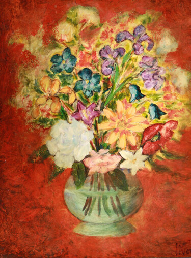 Painting titled "Bouquet VI." by Jean Xavier Combe, Original Artwork, Oil Mounted on Wood Stretcher frame