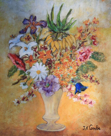 Painting titled "Bouquet VIII." by Jean Xavier Combe, Original Artwork, Oil Mounted on Wood Stretcher frame