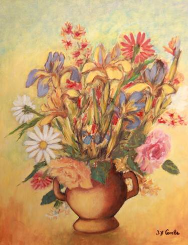 Painting titled "Bouquet IX." by Jean Xavier Combe, Original Artwork, Oil Mounted on Wood Stretcher frame