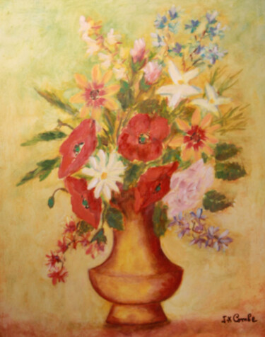 Painting titled "Bouquet XI." by Jean Xavier Combe, Original Artwork, Oil Mounted on Wood Stretcher frame