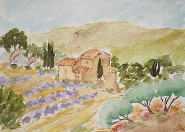 Painting titled "Grange à  Verfeuil…" by Jean Xavier Combe, Original Artwork, Watercolor