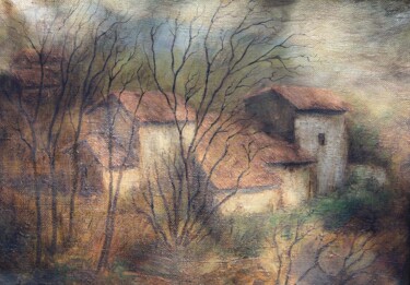 Painting titled "campagne vers Mormo…" by Jean Xavier Combe, Original Artwork, Oil Mounted on Wood Stretcher frame