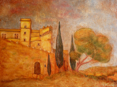Painting titled "Château de Lourmari…" by Jean Xavier Combe, Original Artwork, Oil Mounted on Wood Stretcher frame