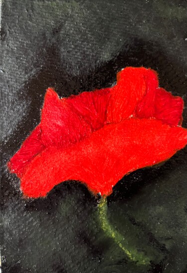 Painting titled ""Coquelicot, étude…" by Jean Xavier Combe, Original Artwork, Oil Mounted on Other rigid panel